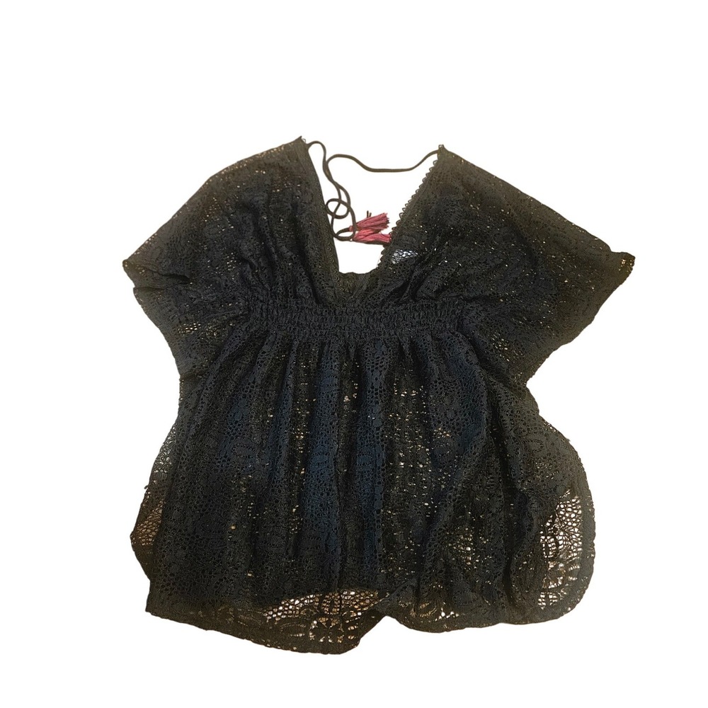 Xhilaration Black Lace Swim Cover Up Top Deep V-Neck Tassel Tie Women Large